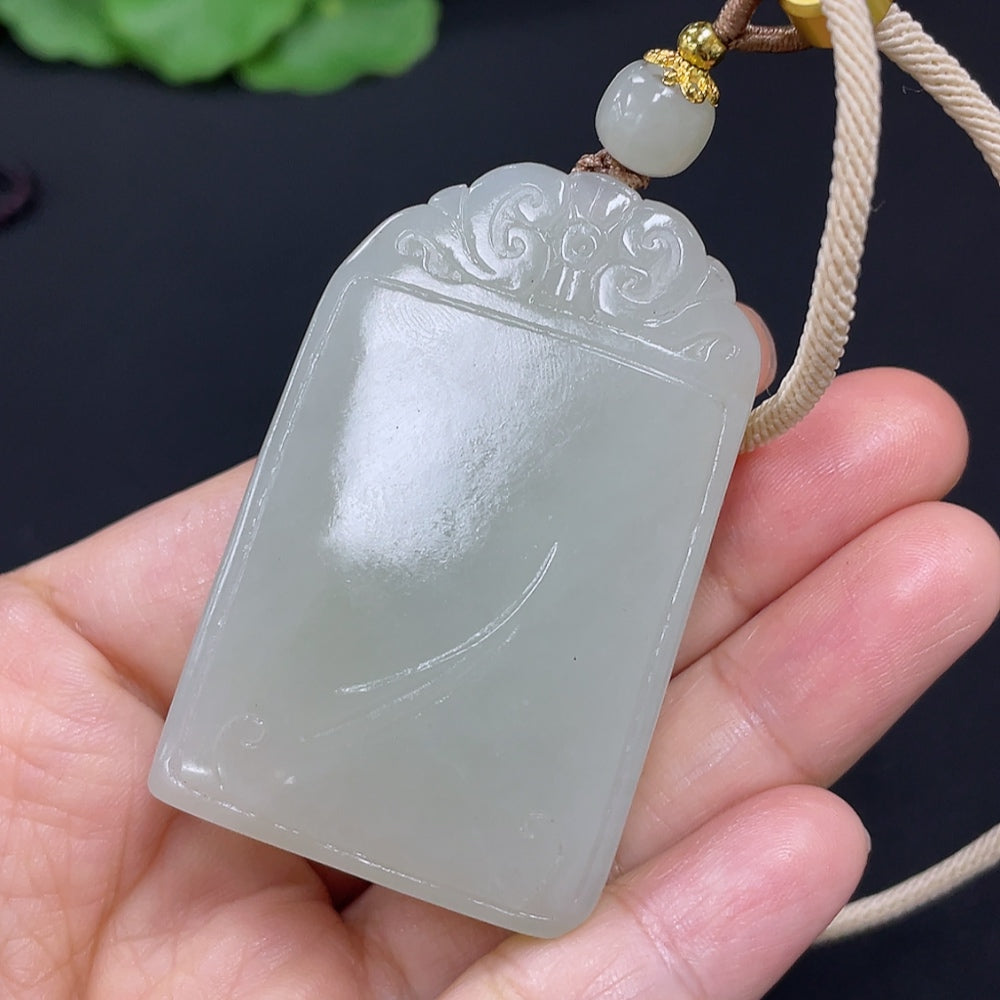 Hetian Jade Pendant, Antique-style Plaque, Non-gold, Undetermined Skin Color Origin