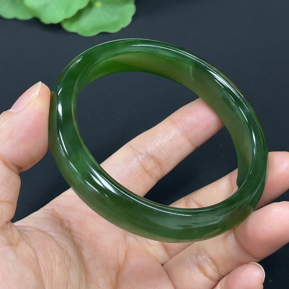 Hetian Jade Green Jade Round Bangle Repaired