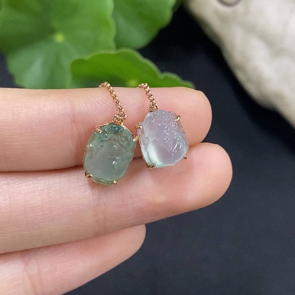 Pair of Jadeite inlaid earrings with earplug weight from HUILIU HQ, featuring intricate jade craftsmanship.