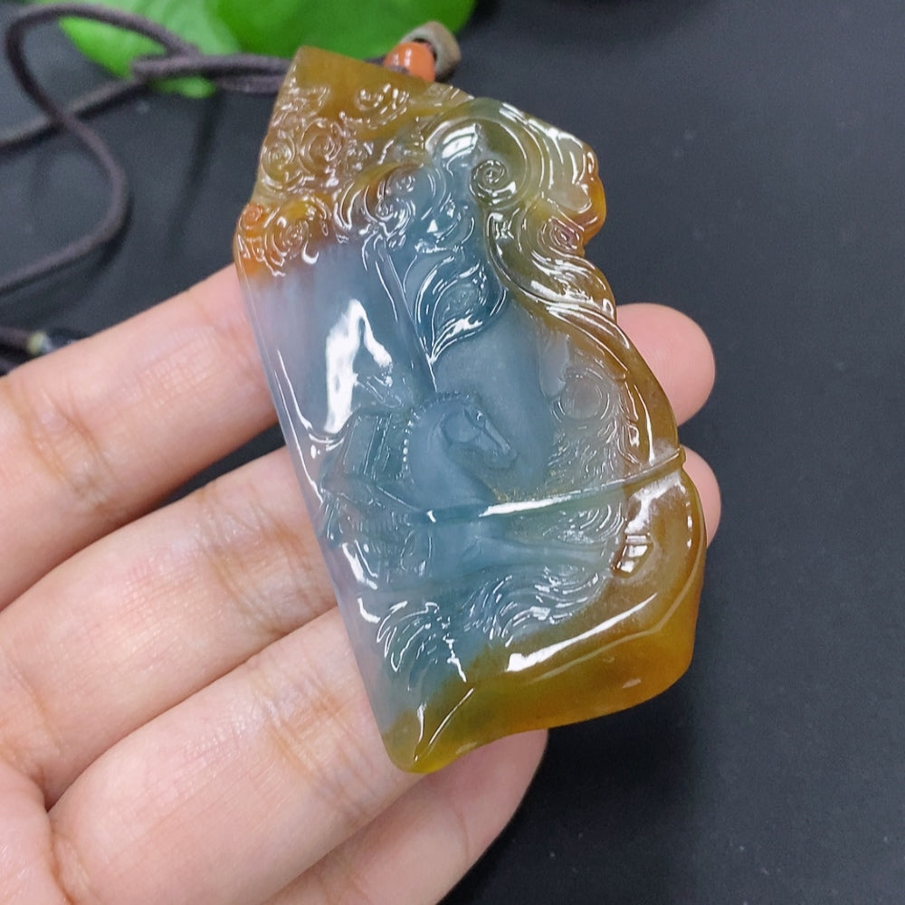 Jadeite Success Achieved pendant necklace by HKHQ featuring a polished green jadeite pendant on a delicate chain.