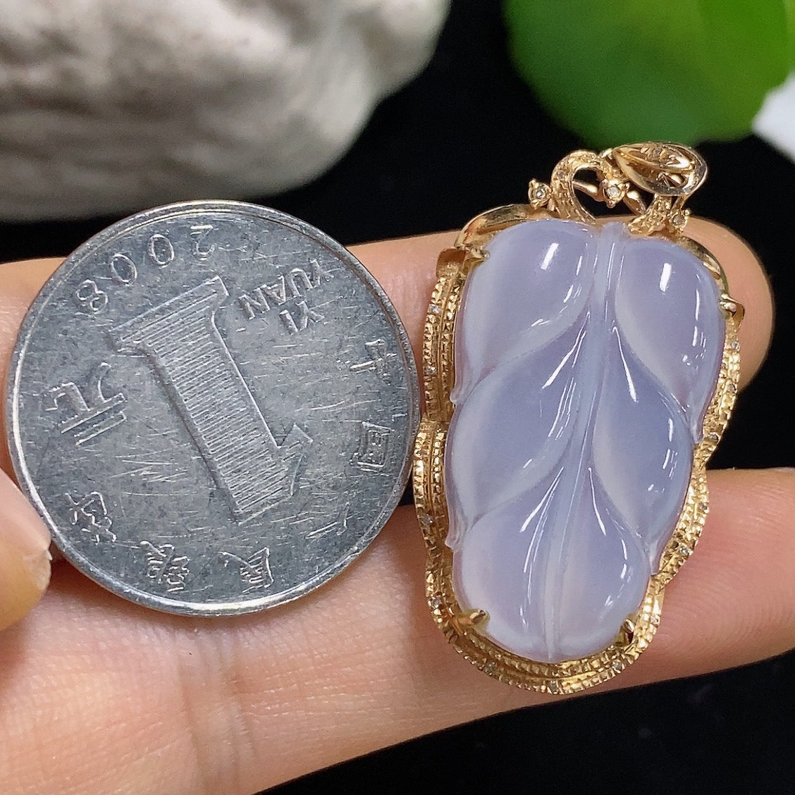 Jadeite Leaf Inlaid Pendant with 18k Gold and Diamond Accents