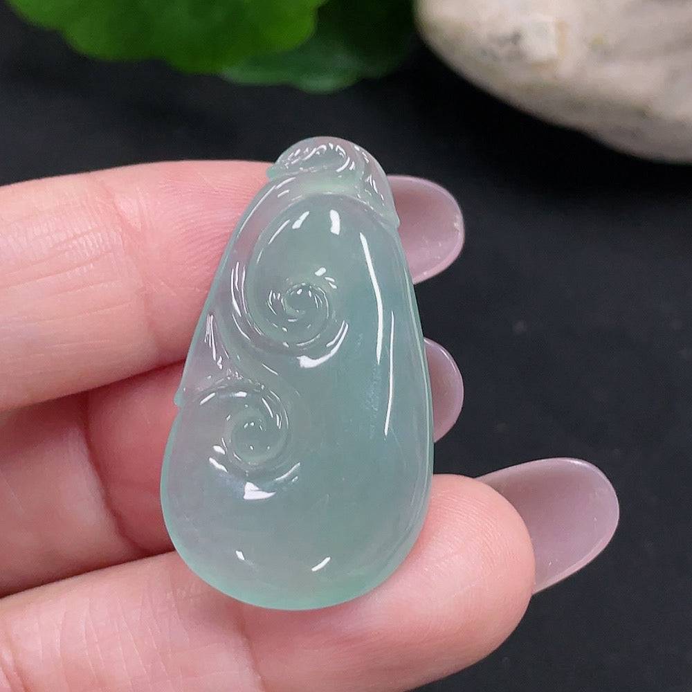 Jadeite Ruyi pendant in natural green jade, crafted by HUILIU HQ, weighing approximately 5.98g, displayed on a neutral background.