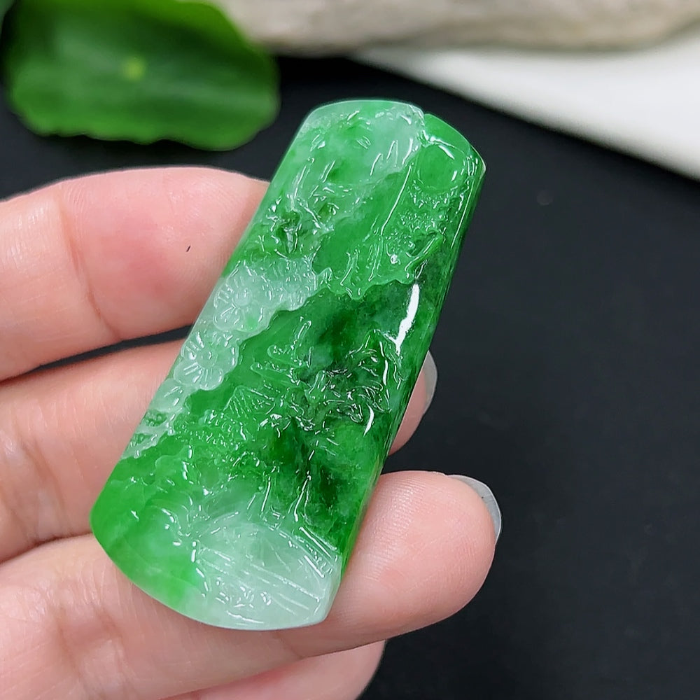 Jadeite landscape pendant necklace with mineral accents, weighing approximately 15.19g, featuring intricate natural stone details.