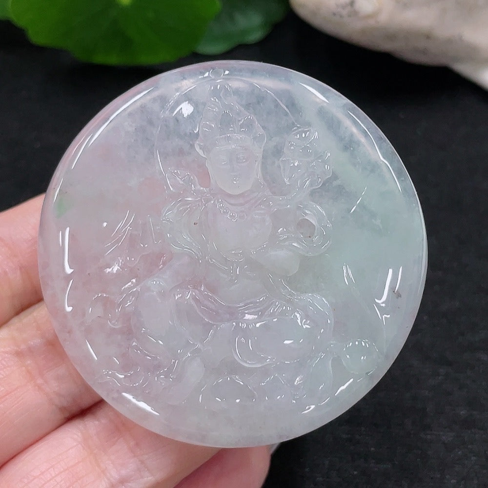 Jadeite Guanyin Pendant, Total Weight Approximately 26.2g