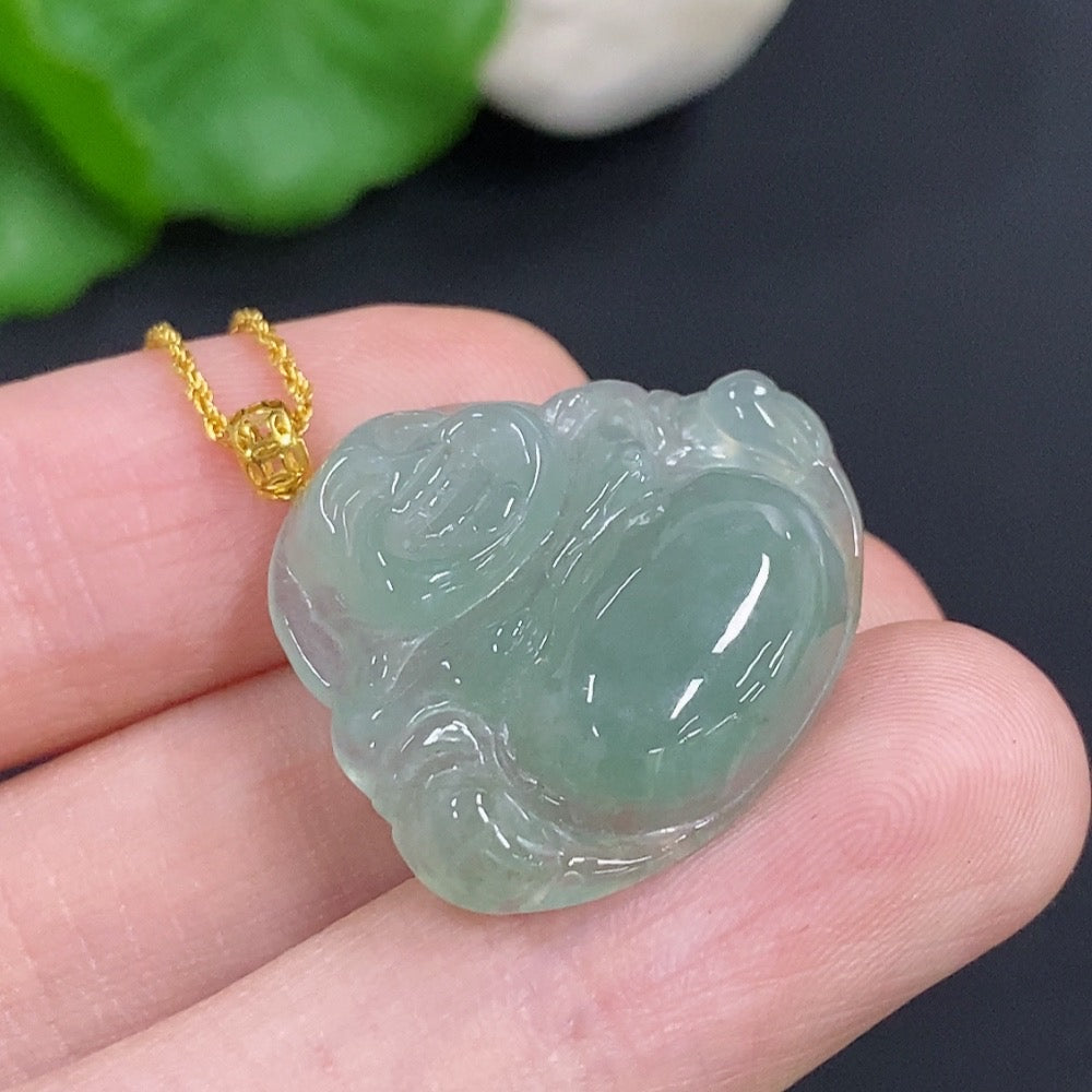 Jadeite Buddha Pendant with 18k Gold, Total Weight Approx. 5.2g (Including Chain)