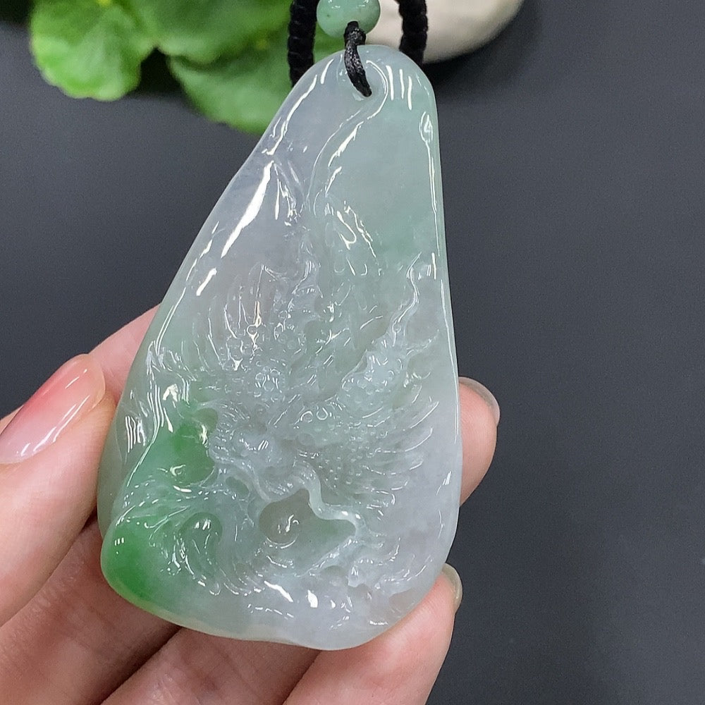 Jadeite Dragon Soaring Across the Seas Pendant | Huiliu Certified
