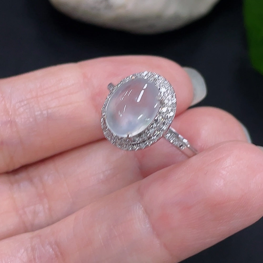 Jadeite Cabochon Ring, No Stamp, Diamond Accents, . | Huiliu Certified