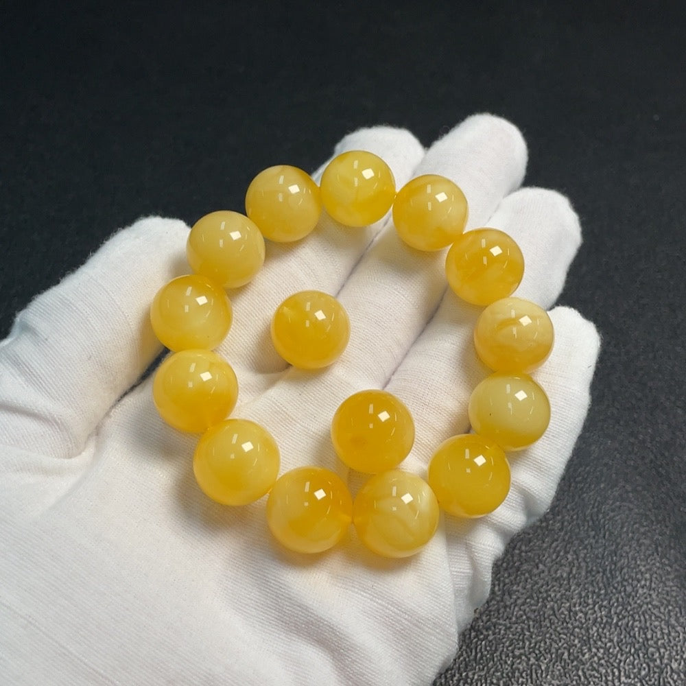 Amber Beeswax Bracelet + Loose Beads . Size About 14.6mm | Huiliu Certified