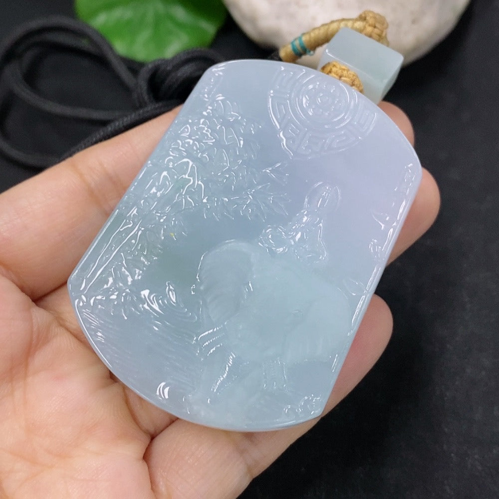 Jadeite pendant featuring Samantabhadra design in a necklace, weighing 72.8g, crafted by HKHQ.