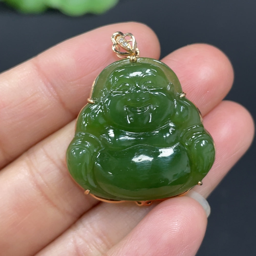 Hetian Jade Jasper Inlaid Buddha 18k Gold Total Weight Approx. 5.2g Non-Diamond