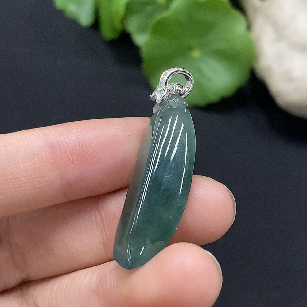 Huiliu Jadeite Blessing Melon Pendant with diamond accents, featuring a mint green jadeite jade pendant on a delicate chain.