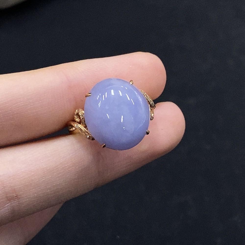 HUILIU HQ jadeite cabochon ring with diamond accents, featuring a polished green jade stone and elegant silver band.