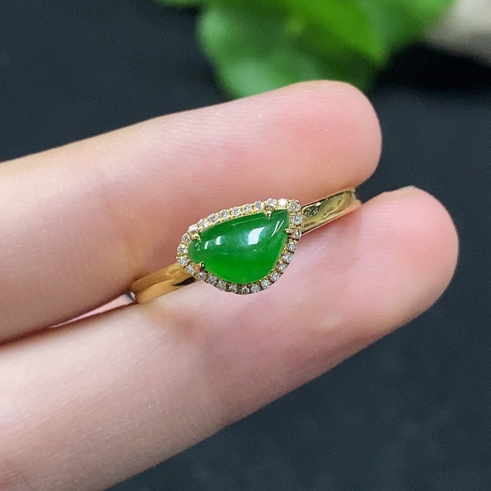 Jadeite Inlaid Ring with Diamond . | Huiliu Certified