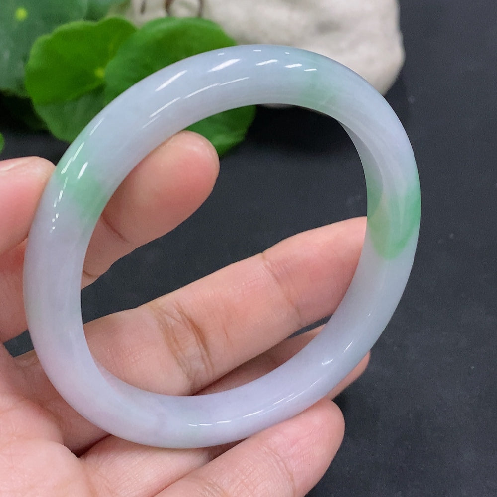 Huiliu Jadeite Noble Consort Bangle with short diameter 51.1, featuring smooth jade surface and intricate craftsmanship.