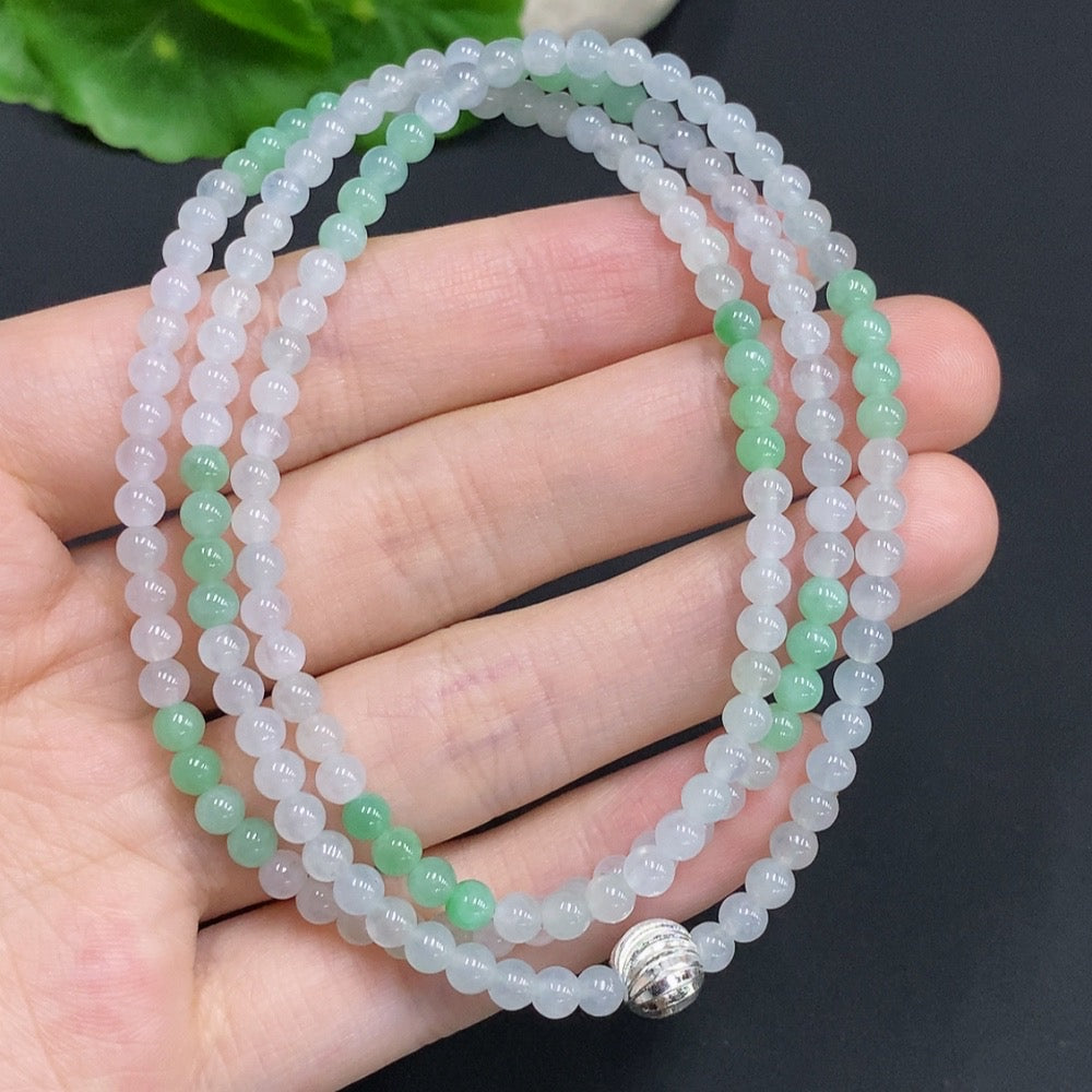 Jadeite bead necklace by HUILIU HQ featuring 3.7mm jade beads, non-gold inlaid, total weight approximately 18.5g