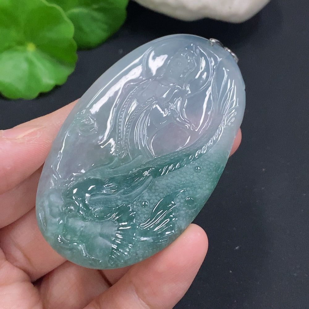 Jadeite Imperial Dragon Guanyin Pendant Non-Gold Inlaid Total Weight Approx. 33.9g