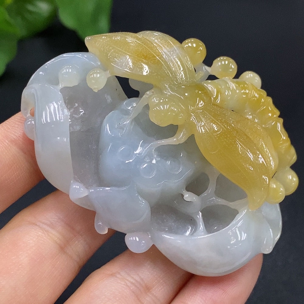 Jadeite Dragonfly Pendant, color origin undetermined, total weight 62.004g