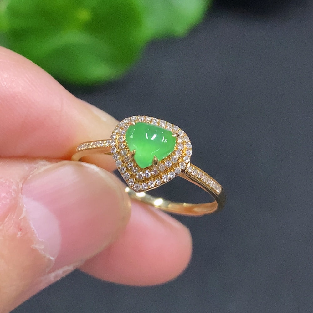 Jadeite Ring with 18K Gold Size 15 Total Weight Approx. 1.6g (Accented with Diamonds)