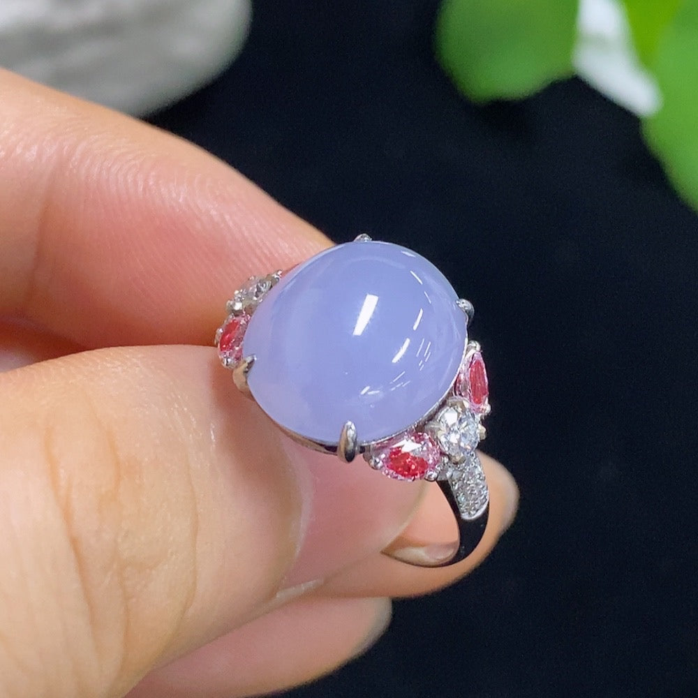 Jadeite Cabochon Inlaid Ring with 18k Gold and Diamond Accents (4 Marked Red Large Stones Are Non-Diamond) Size 16, Total Weight Approx. 3.71g