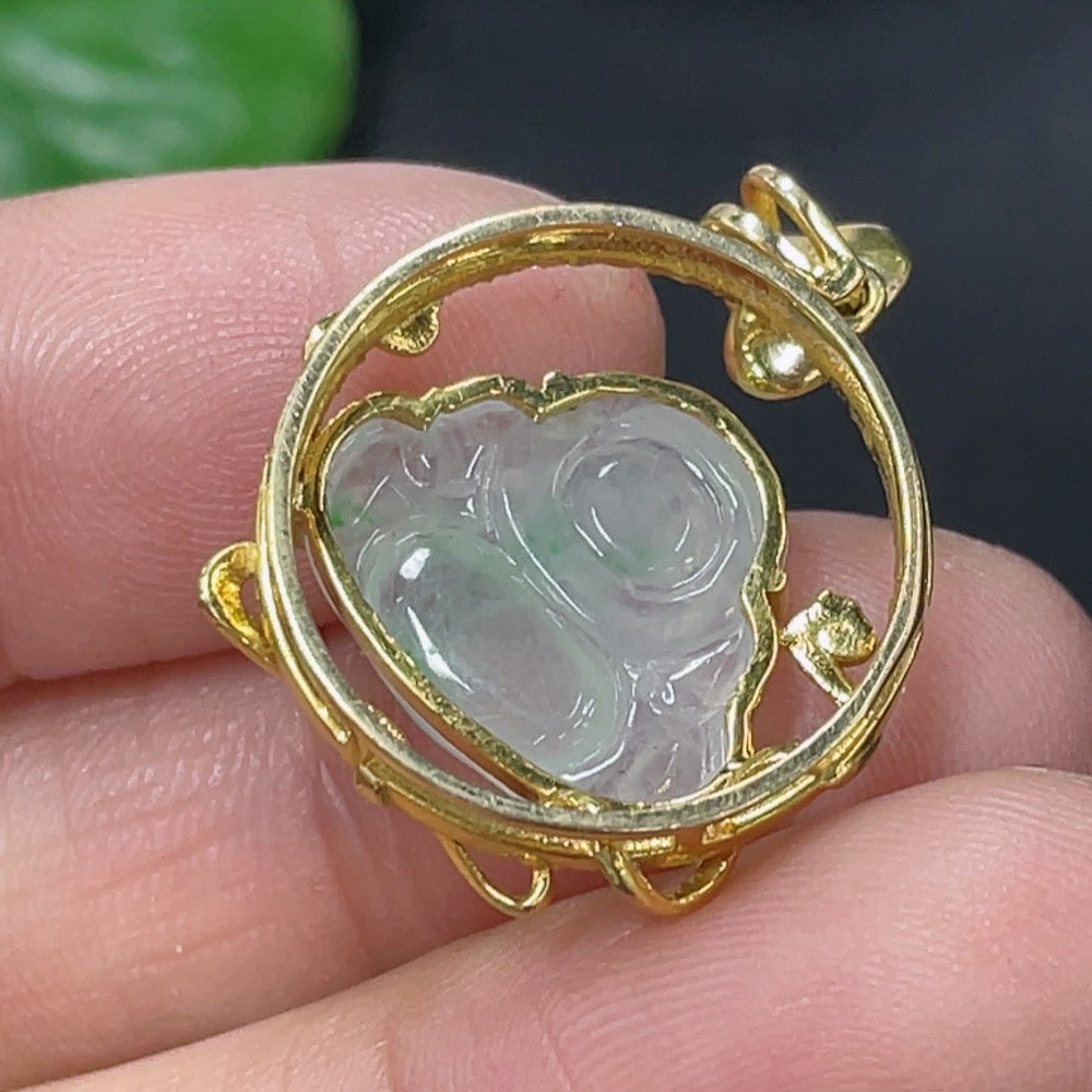 Jadeite Inlaid Buddha Pendant with 18k Gold and Diamond Accents, Total Weight Approximately 3.5g