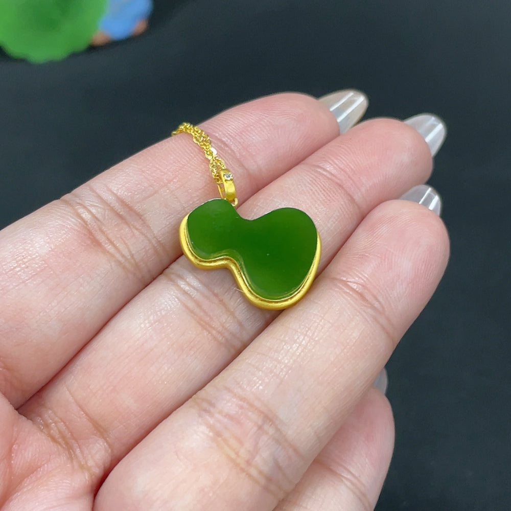 Hetian Jade Jasper Inlaid Pendant Gourd Chain Non-Gold Pendant 18k Gold Non-Diamond Total Weight Approx. (Including Chain) 2.2g