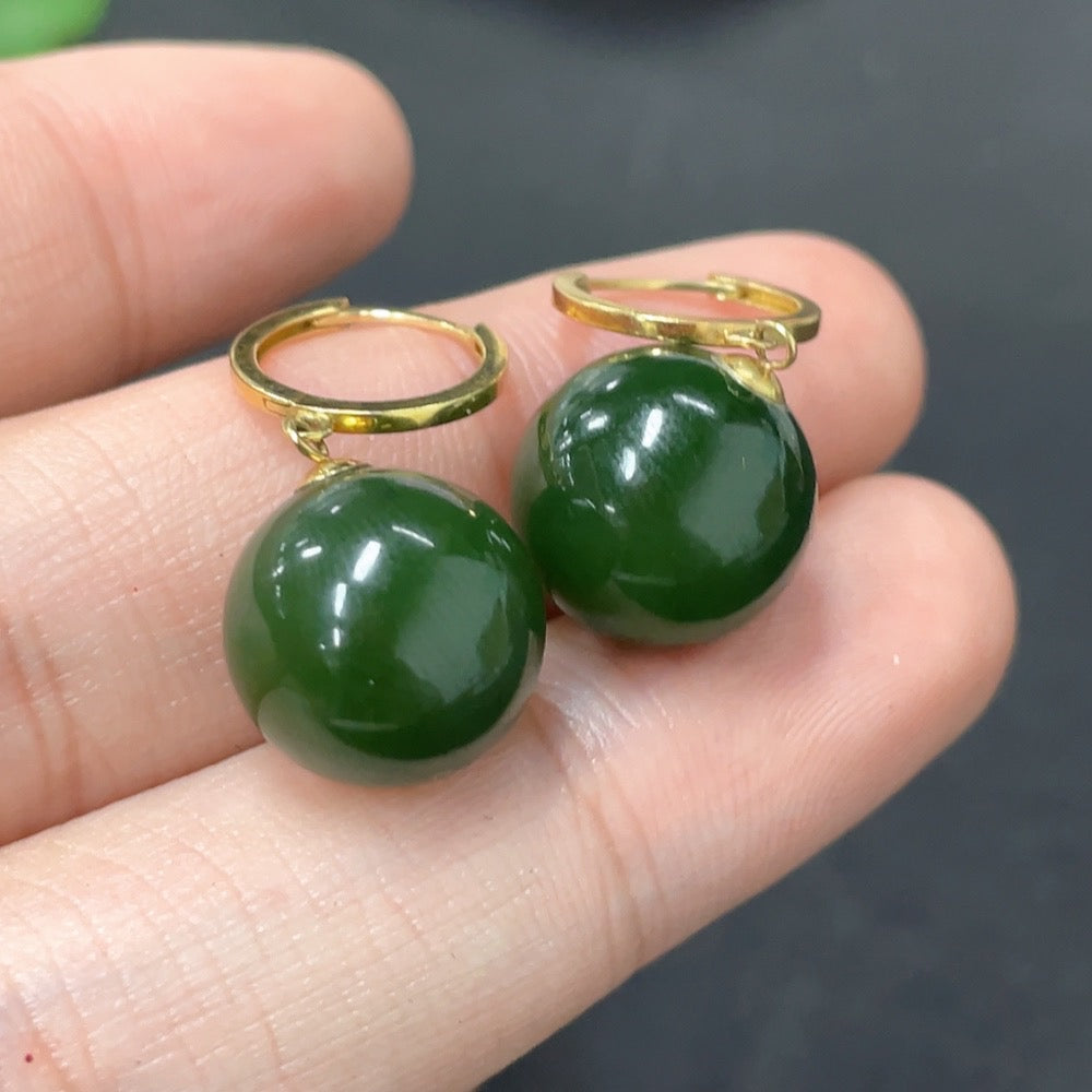 Hetian Jade Inlaid Earrings, . 11.7mm, . | Huiliu Certified