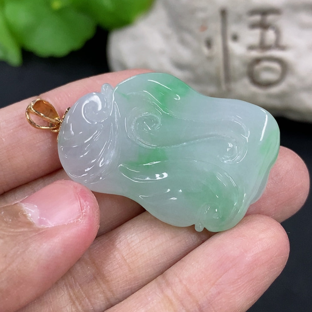 Jadeite Ascending Node Pendant, Total Weight Approx. 12.88g, 18K Gold Clasp, Diamond Accents