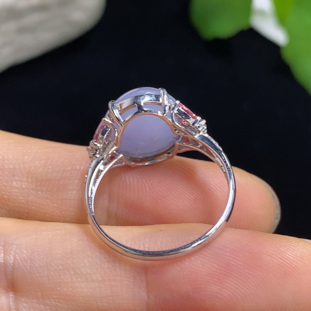 Jadeite Cabochon Inlaid Ring with 18k Gold and Diamond Accents (4 Marked Red Large Stones Are Non-Diamond) Size 16, Total Weight Approx. 3.71g