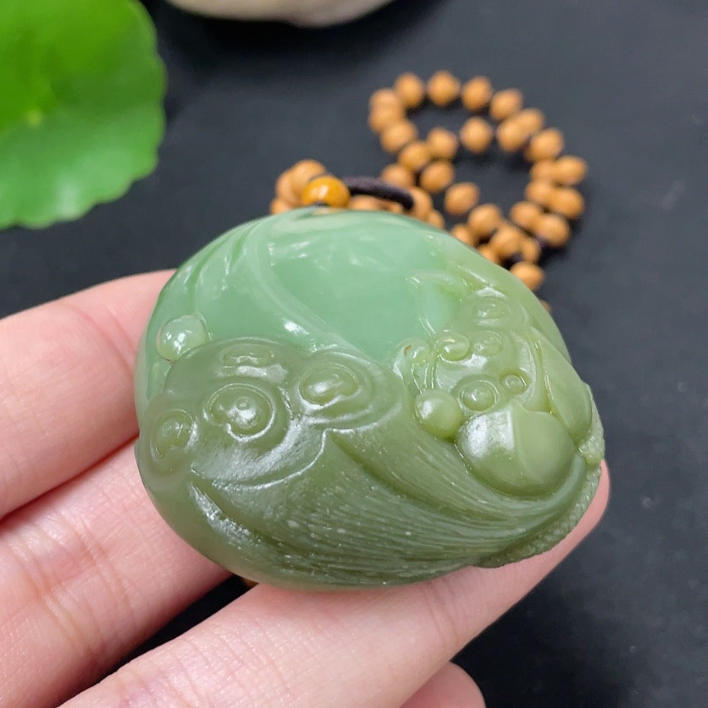 Hetian Jade Jasper Pendant Lotus Pod with Non-Hetian Jade Chain Containing Other Mineral Components Total Weight (Including Chain) Approx. 54.2g