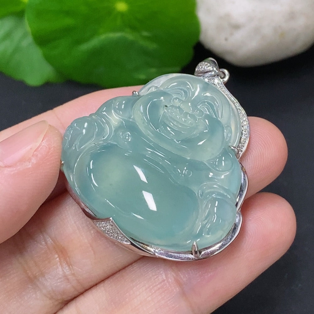 Jadeite Buddha Pendant with 18K Gold and Diamond Accents
