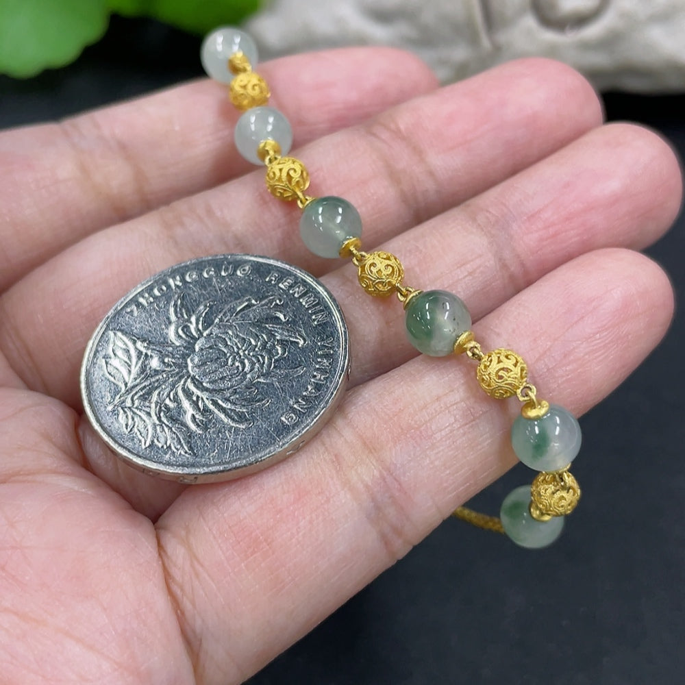 Jadeite Bead Inlaid Bracelet with 18K Gold Accessories