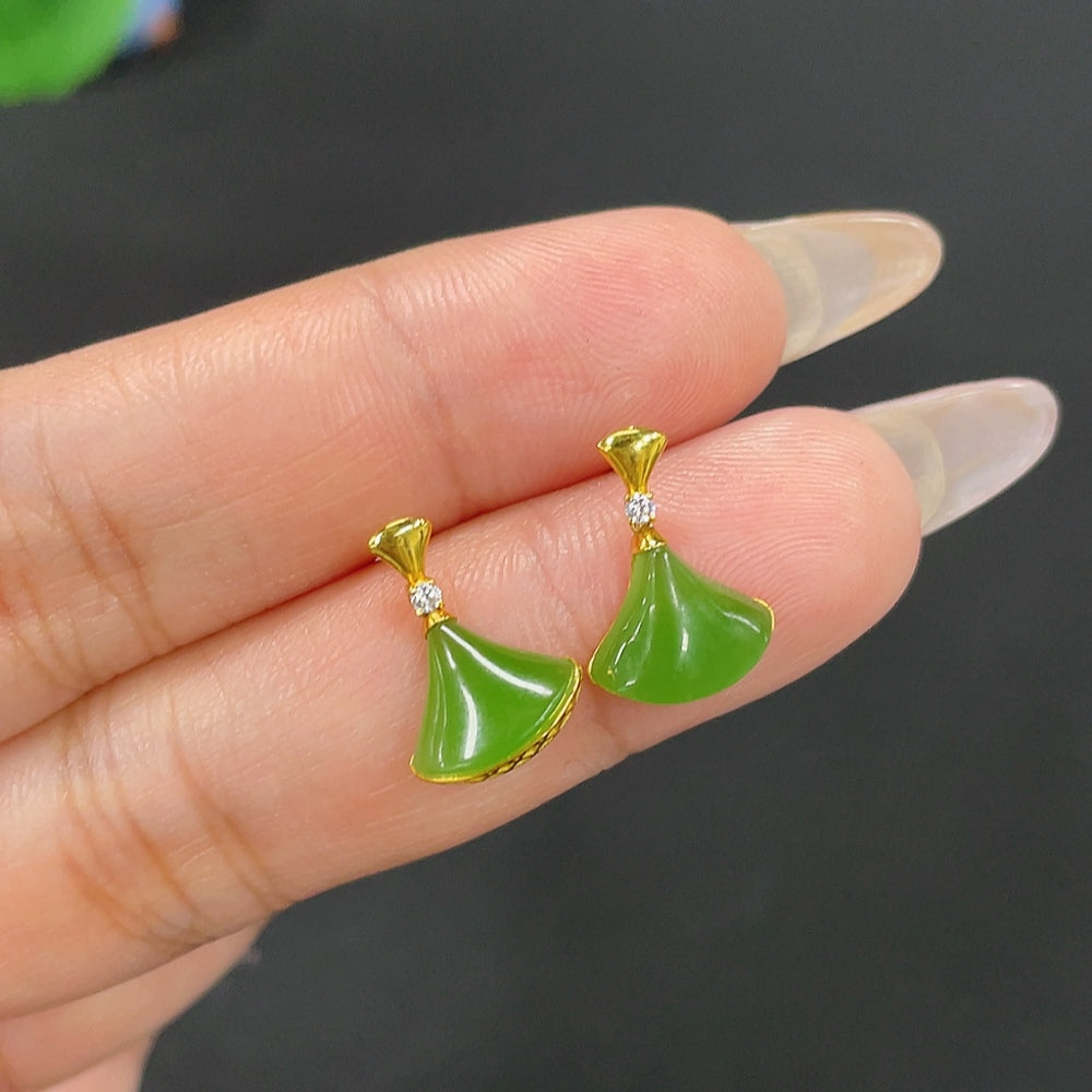 Hetian Jade Inlaid Earrings Total Weight Approx. 1.3g 18k Non-Diamond