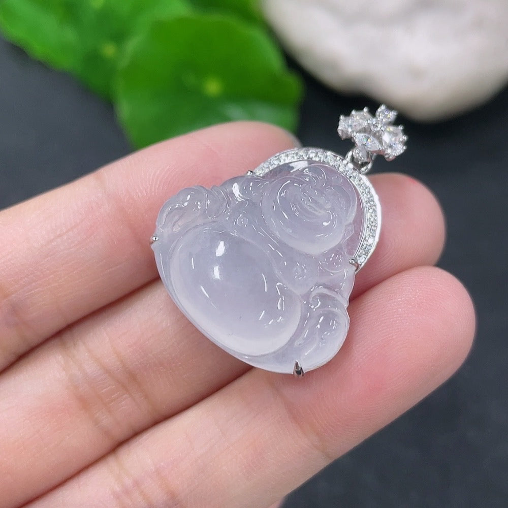 Jadeite Inlaid Buddha Pendant 18K Gold Non-Diamond
