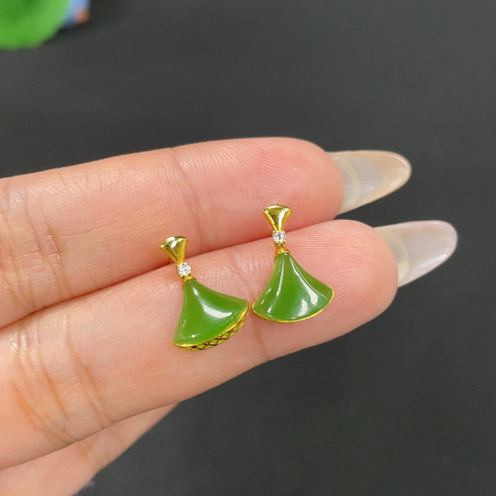 Hetian Jade Inlaid Earrings Total Weight Approx. 1.3g 18k Non-Diamond