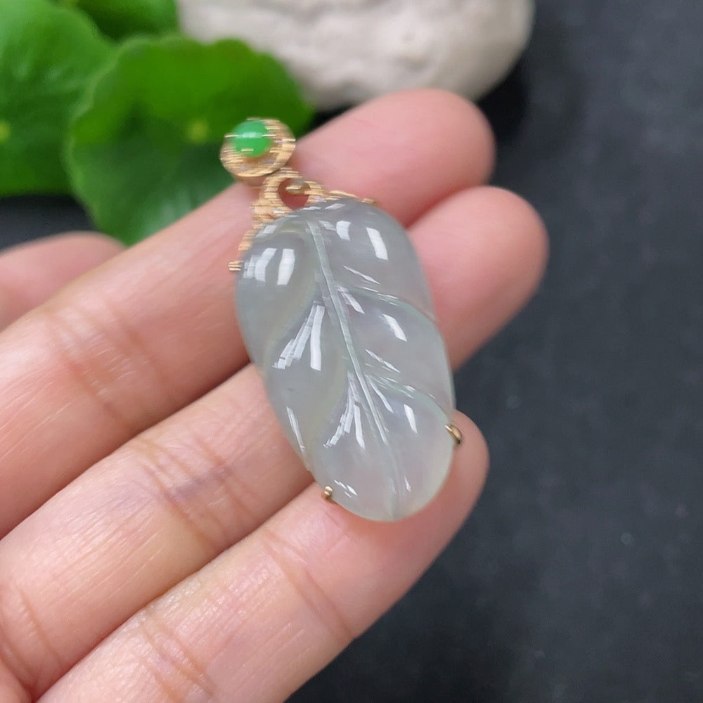 Jadeite Leaf Pendant with and Diamond Accents, Approximately | Huiliu Certified
