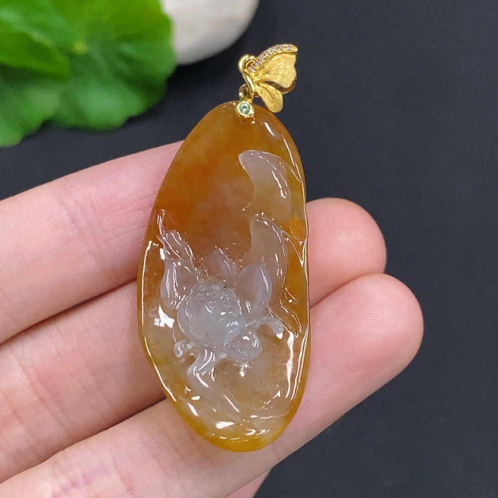 Jadeite Auspicious Abundance Pendant with Clasp, . | Huiliu Certified