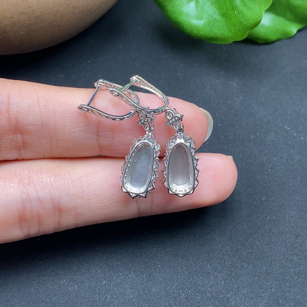 Jadeite Inlaid Earrings Gourd with Diamond Accents 18k