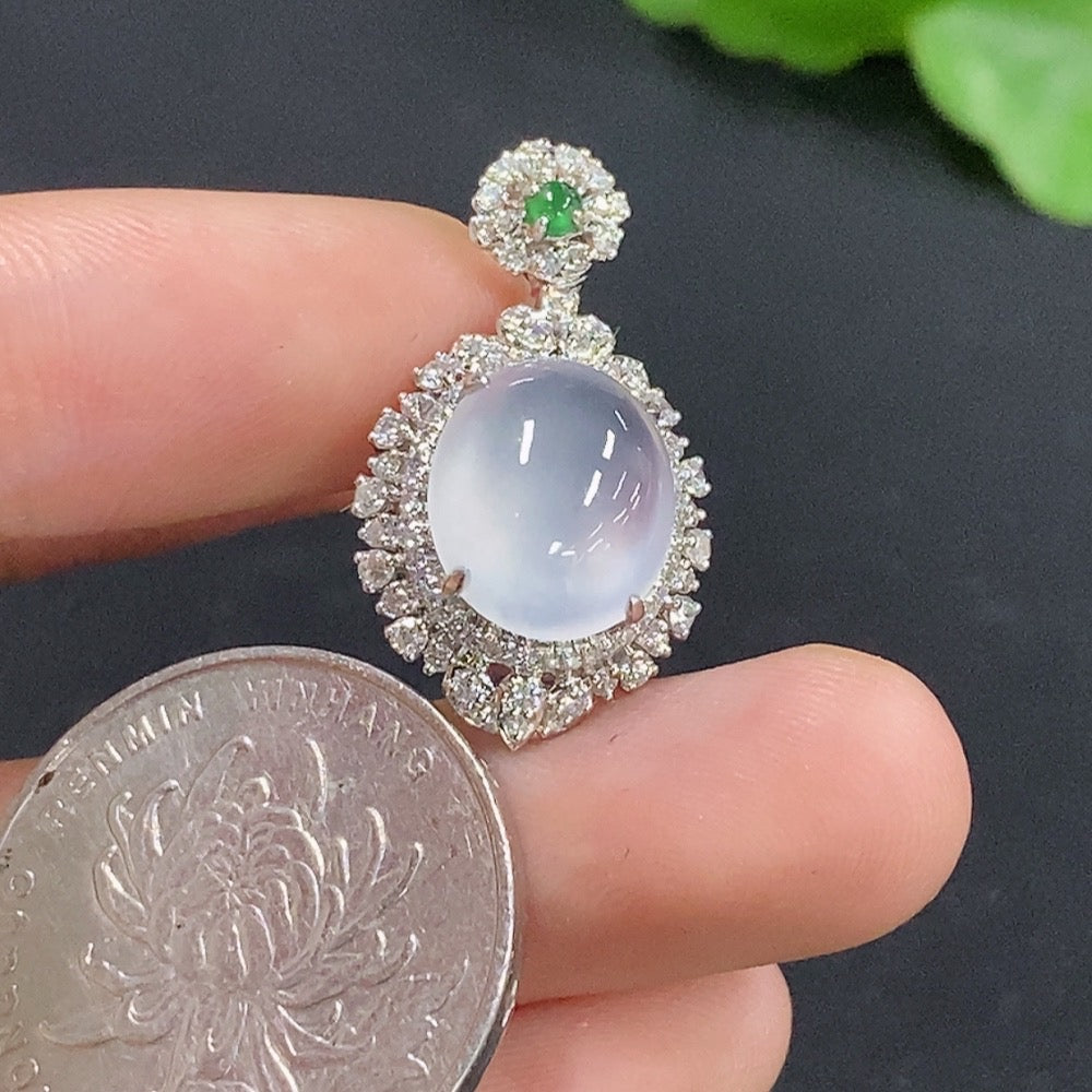 Jadeite Cabochon Pendant with 18k Gold and Diamond Accents, Total Weight Approximately 3.33g