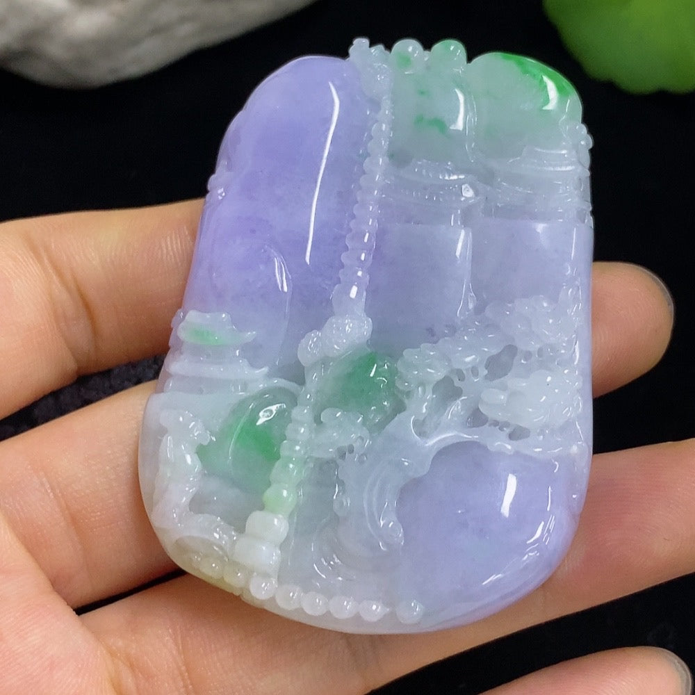 Jadeite Landscape Pendant (Including Cord Weight)