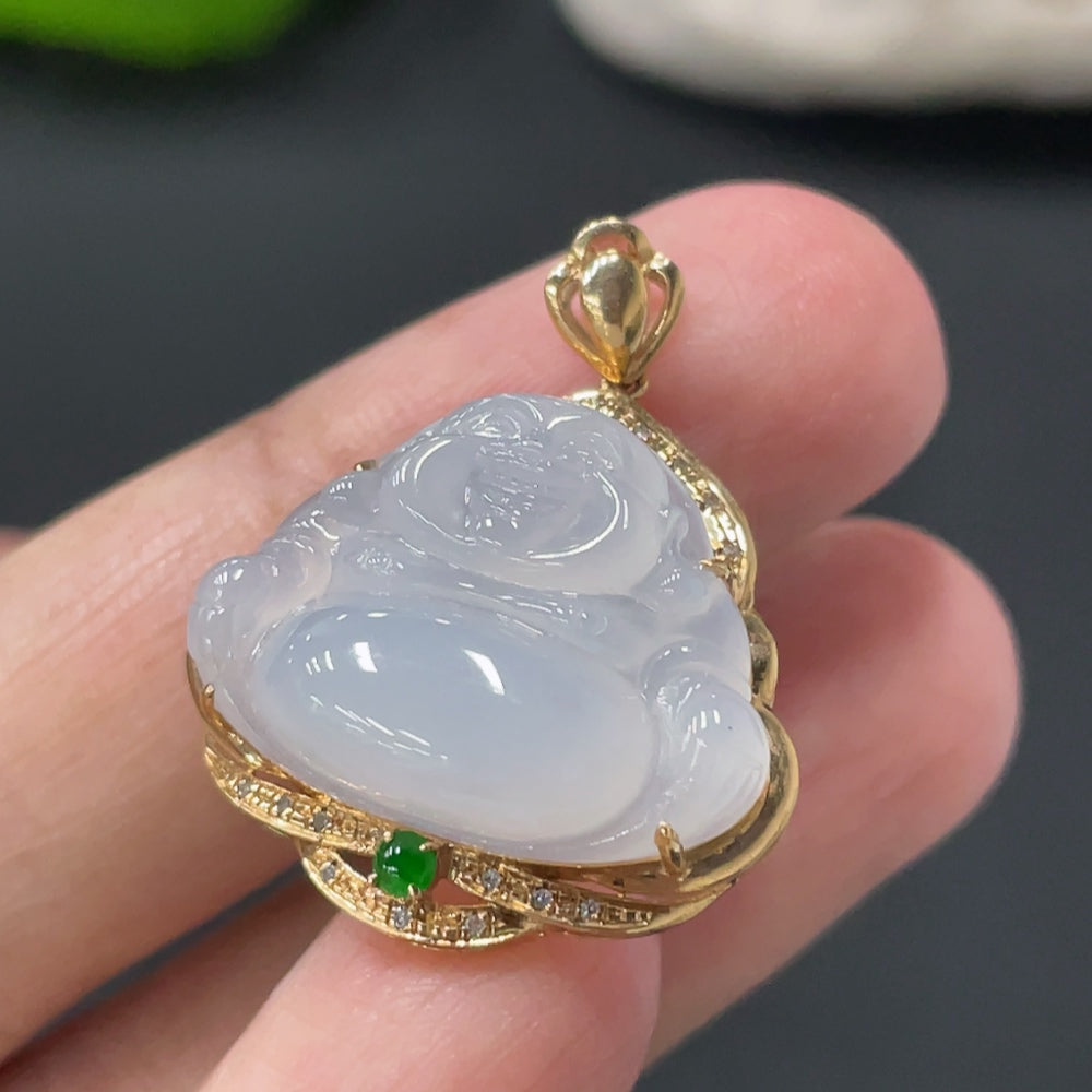 Jadeite Buddha Pendant with and Diamond Accents, . | Huiliu Certified