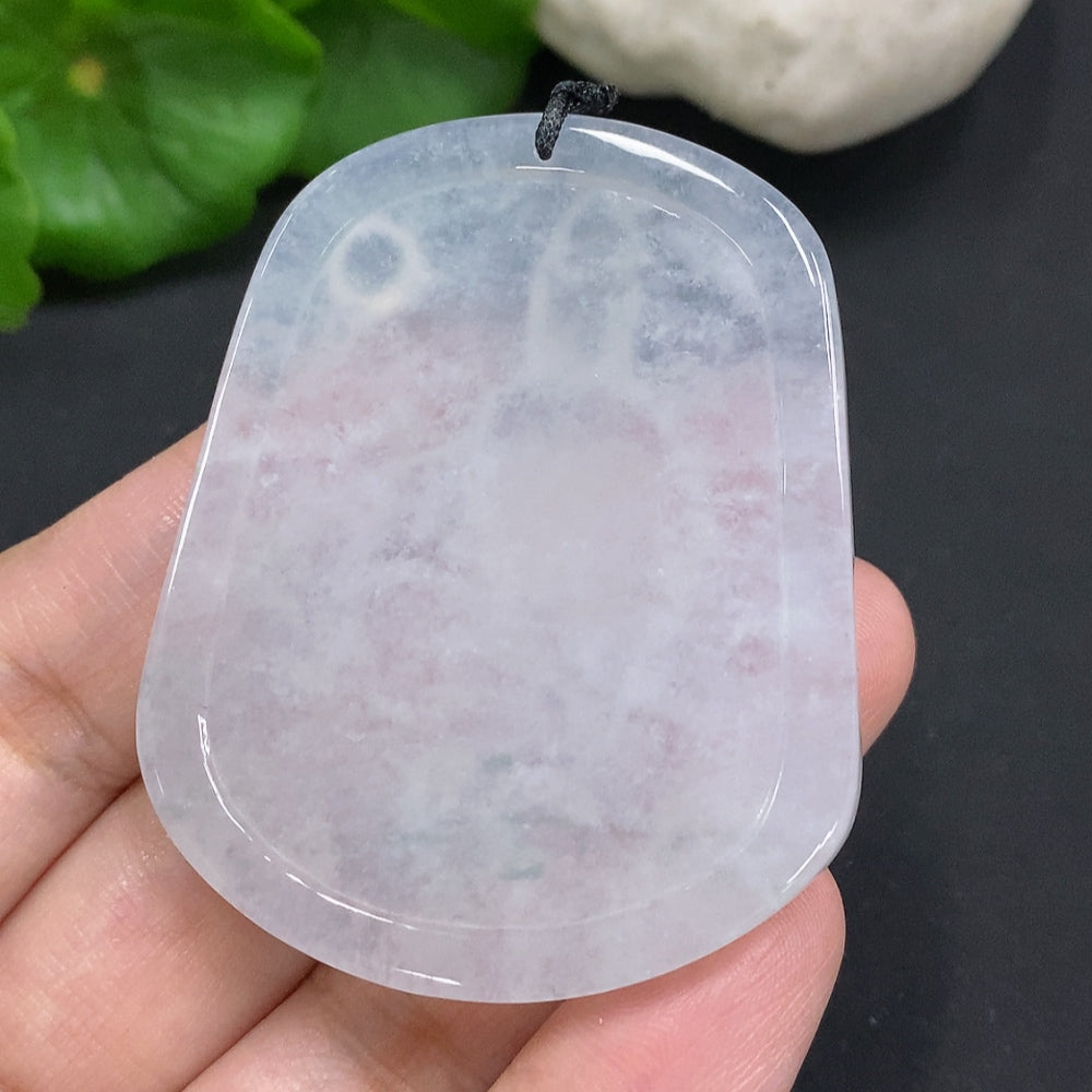 Jadeite Guanyin pendant from HUILIU HQ, detailed carved figure, weighing approximately 30.4 grams, displayed against a neutral background.