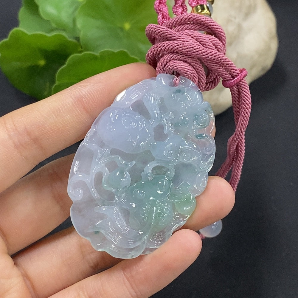 Jadeite Fish Pendant with Auspicious Symbolism Total Weight Approx. 28.84g with Non-Grade A Beads