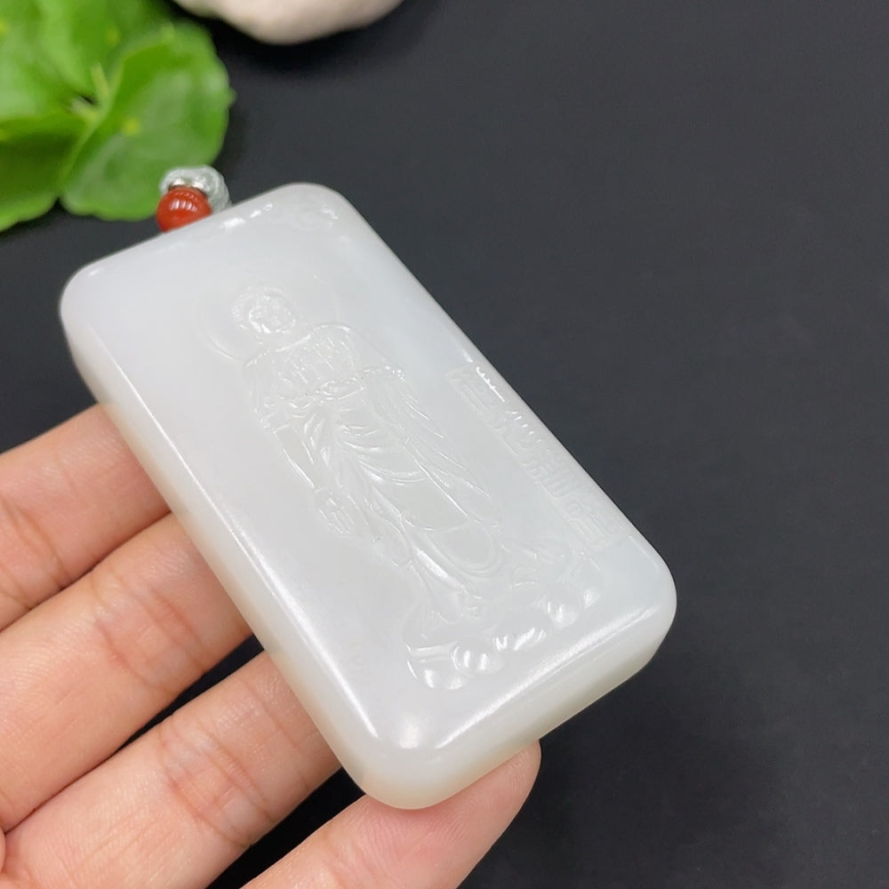 Hetian Jade Pendant Amitabha Buddha Total Weight (Including Rope) Approx. 78.4g Undetermined Skin Color Origin