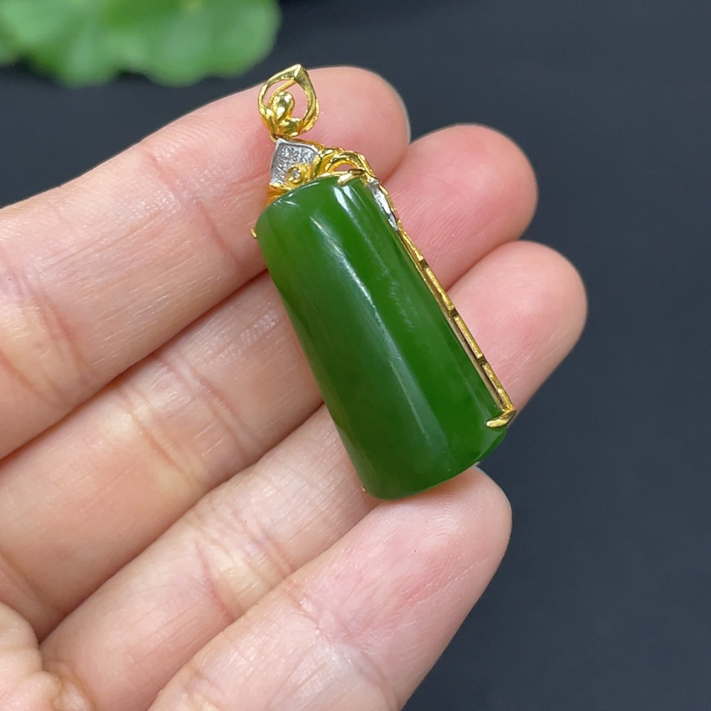 Hetian Jade Jasper Inlaid Plain Pendant 18K Gold Total Weight Approx. 3.6g Non-Diamond