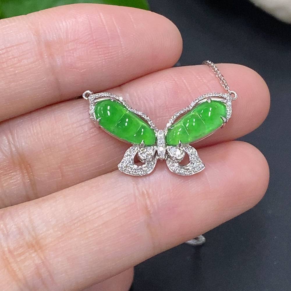 HUILIU HQ Jadeite blessing bean pendant with diamond accents, crafted from green jade, elegant and polished for jewelry wear