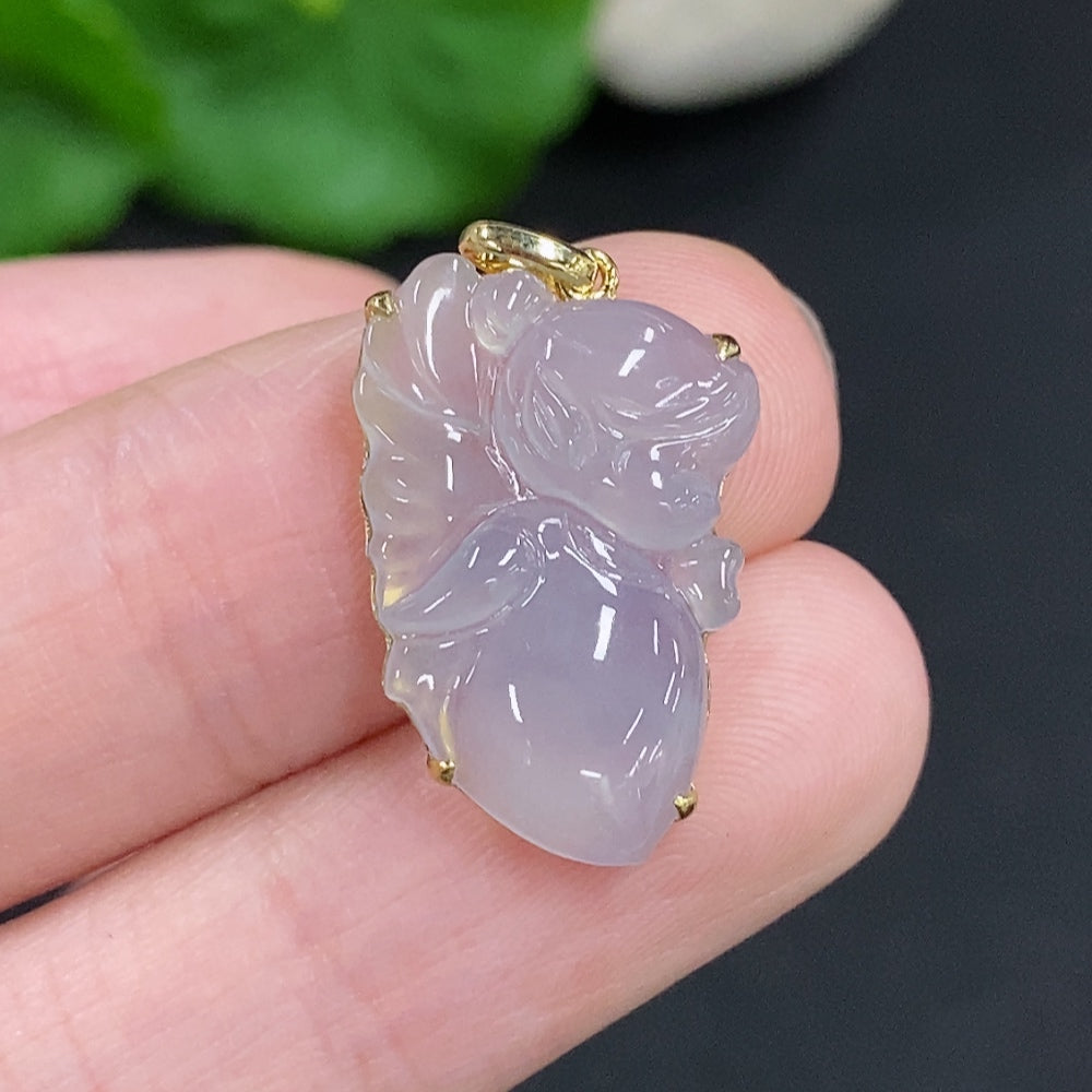 Jadeite Inlaid Pendant 18K Gold Total Weight Approx. 1.9g