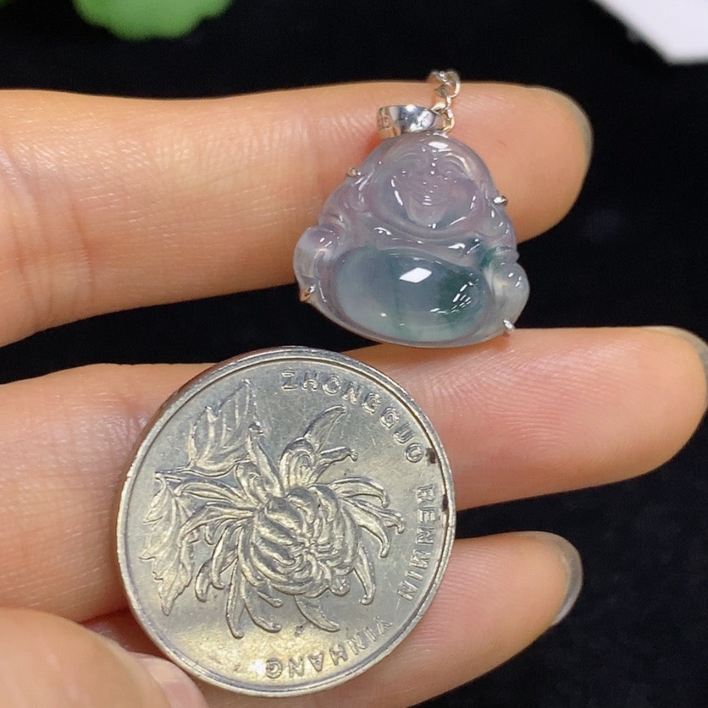 Jadeite Buddha Pendant with 18k Gold Setting, Total Weight Approximately 2.65g