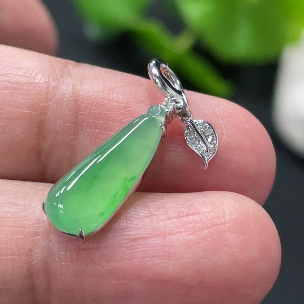 Huiliu Jadeite Auspicious Gourd Pendant with silver setting, showcasing vibrant green jade and detailed craftsmanship.
