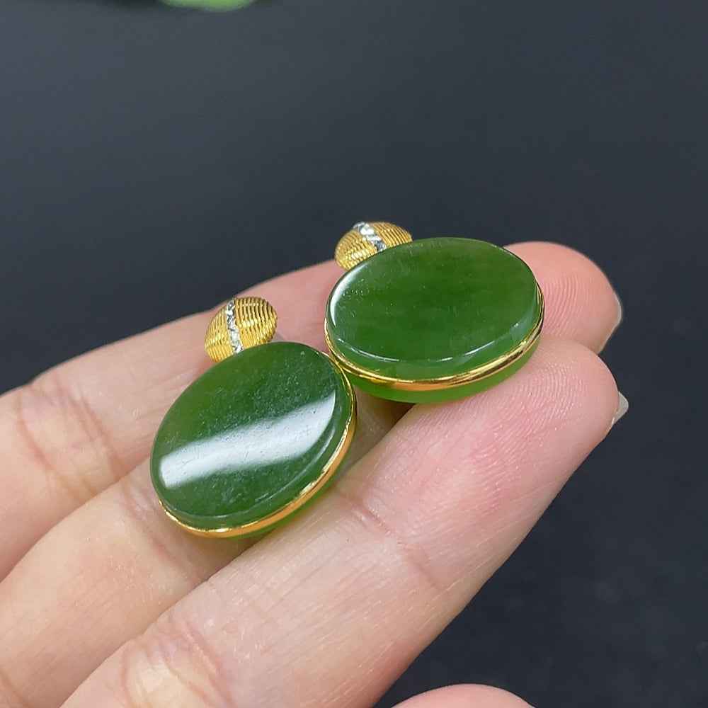 Hetian Jade Jasper Plain Pendant Earrings