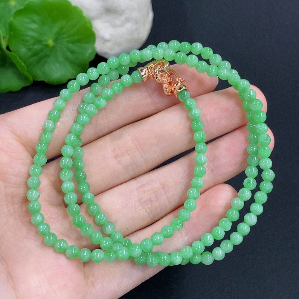 Jadeite Bead Necklace Non-Gold Total Weight Approximately 17g Size About 3.8mm